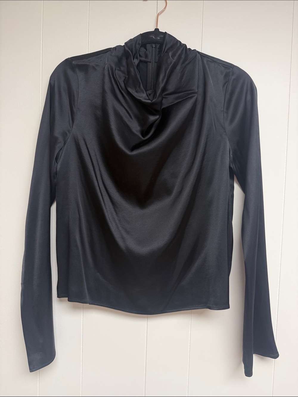 Favorite Daughter Satin Drape Neck Long-Sleeve Top - Black